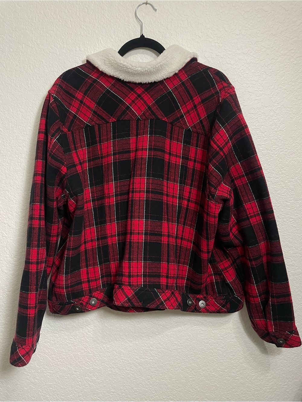 Torrid Red Black Plaid Sherpa Collar Jacket Size 2 Plus Size Trucker Shacket - Picture 4 of 10